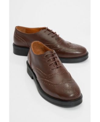 Women's Lace-Up Leather Oxford with Block Heel