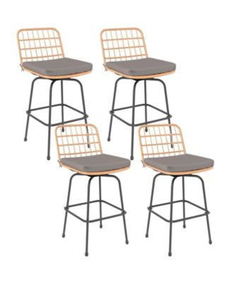 Patio Swivel Barstools Set of 2 with Soft Seat Cushions