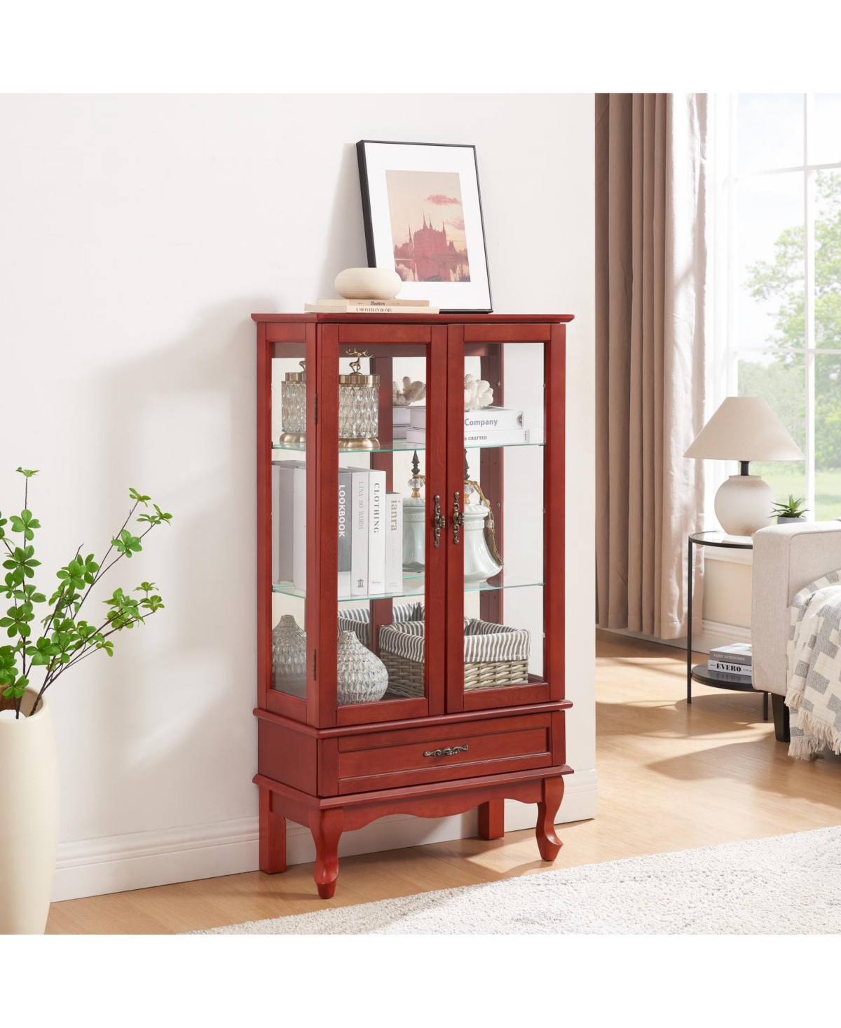 Streamdale Glass Display Cabinet with Adjustable Shelves and Led Lighting