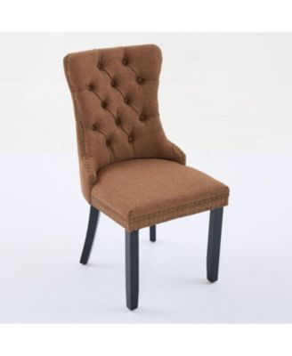 Nikki Tufted Upholstered Linen Dining Chair with Nailhead Trim, 2-Piece Set in Coffee