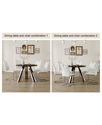 Streamdale Round Stainless Steel Table and 4 White Dining Chairs with Silver Metal Legs