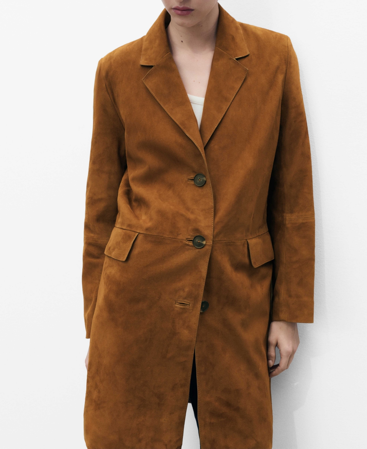 Mango Women's Lapelled Suede Coat