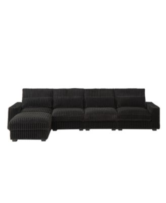  L-Shaped Sofa with Cup Holder, Footrest & Pillows (USB/Type-C Ports)