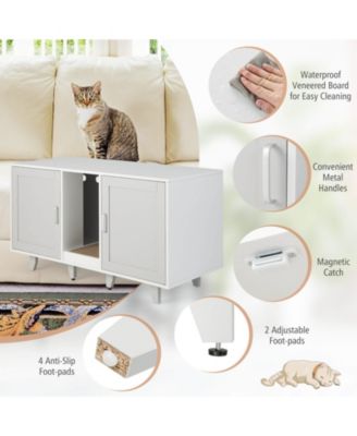 2-Door Cat Litter Box Enclosure with Winding Entry and Scratching Board