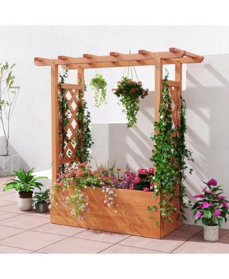 Wooden Raised Garden Bed Elevated Planter Box with Trellis and Hanging Roof-Orange