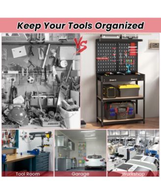 Tool Storage Workbench with Pegboard with 14 Hanging Accessories for Garage