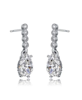 Sterling Silver with White Gold Plating with Colored Pear Cubic Zirconia Drop Earrings