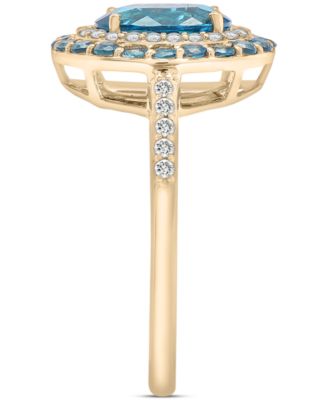 London Blue Topaz (2-1/10 ct. t.w.) & Diamond (1/5 ct. t.w.) Oval Halo Ring in 14k Gold