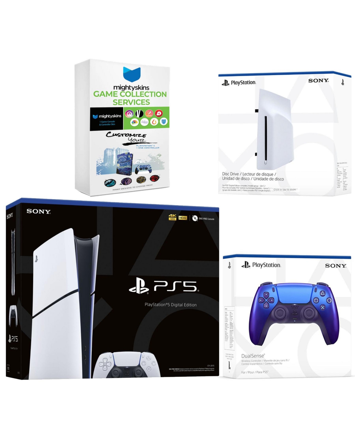 Sony PlayStation 5 Slim Digital Bundle with Disc Drive, Extra Controller and MightySkins Game Collection - Chroma indigo