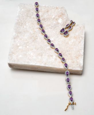 Amethyst (1-5/8 ct. t.w.) & Diamond (1/2 ct. t.w.) Pear & Marquise Halo Drop Earrings in 14k Gold