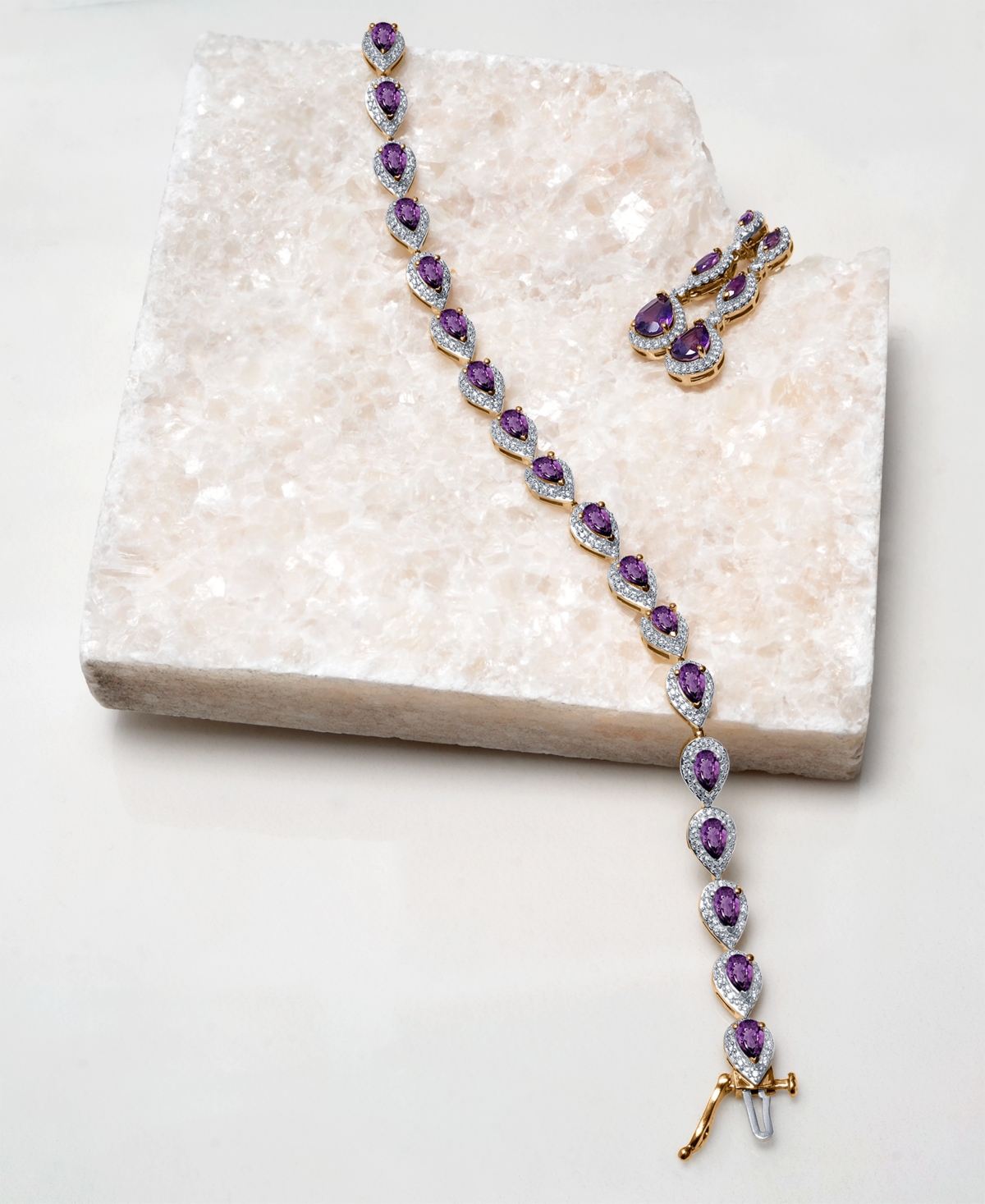 Macy's Amethyst (1-5/8 Ct. T.w.) & Diamond (1/2 Ct. T.w.) Pear & Marquise Halo Drop Earrings In 14k Gold