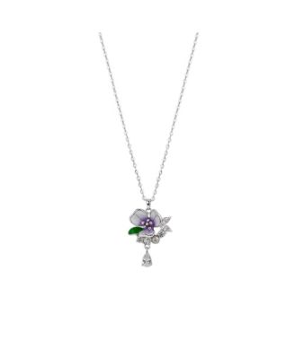 Pansy Violet Floral Necklace in Sterling Silver