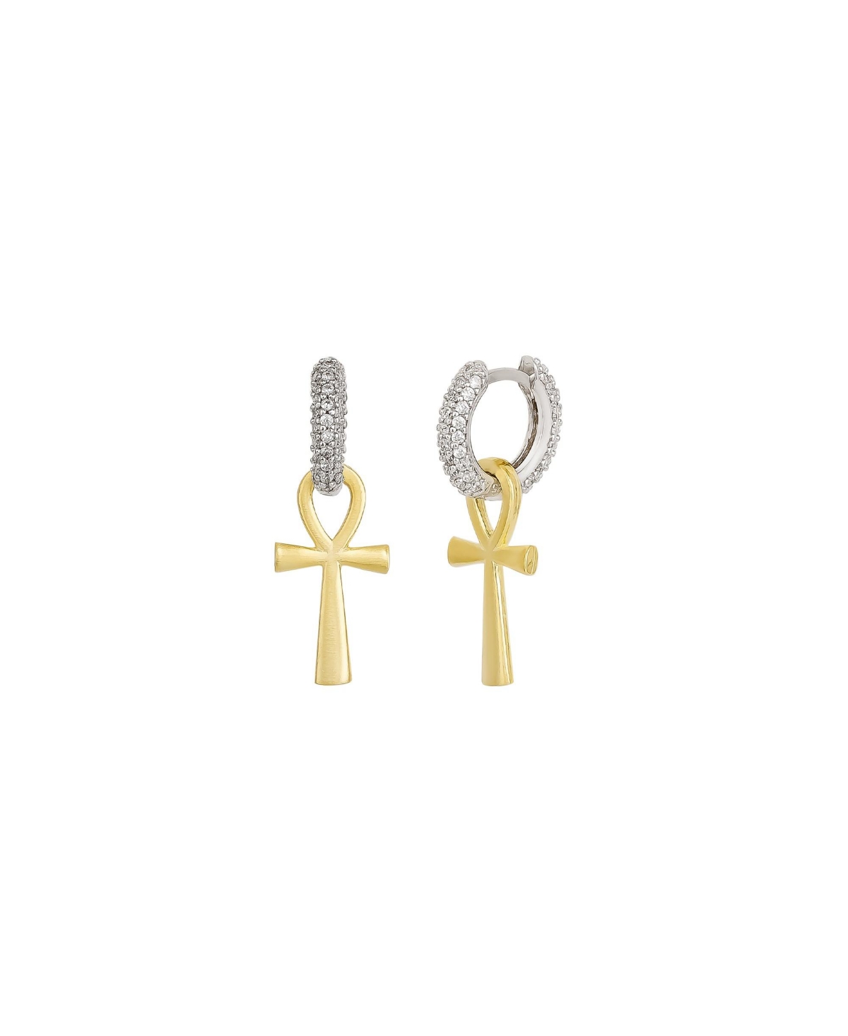 Sterling Silver Egyptian Ankh Zirconia Hoop Earring - Silver - gold