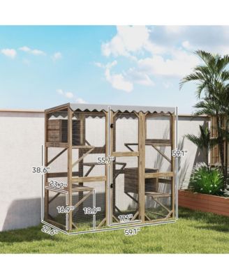 59" Catio Outdoor Cat Enclosure, Wooden Window Cat House,