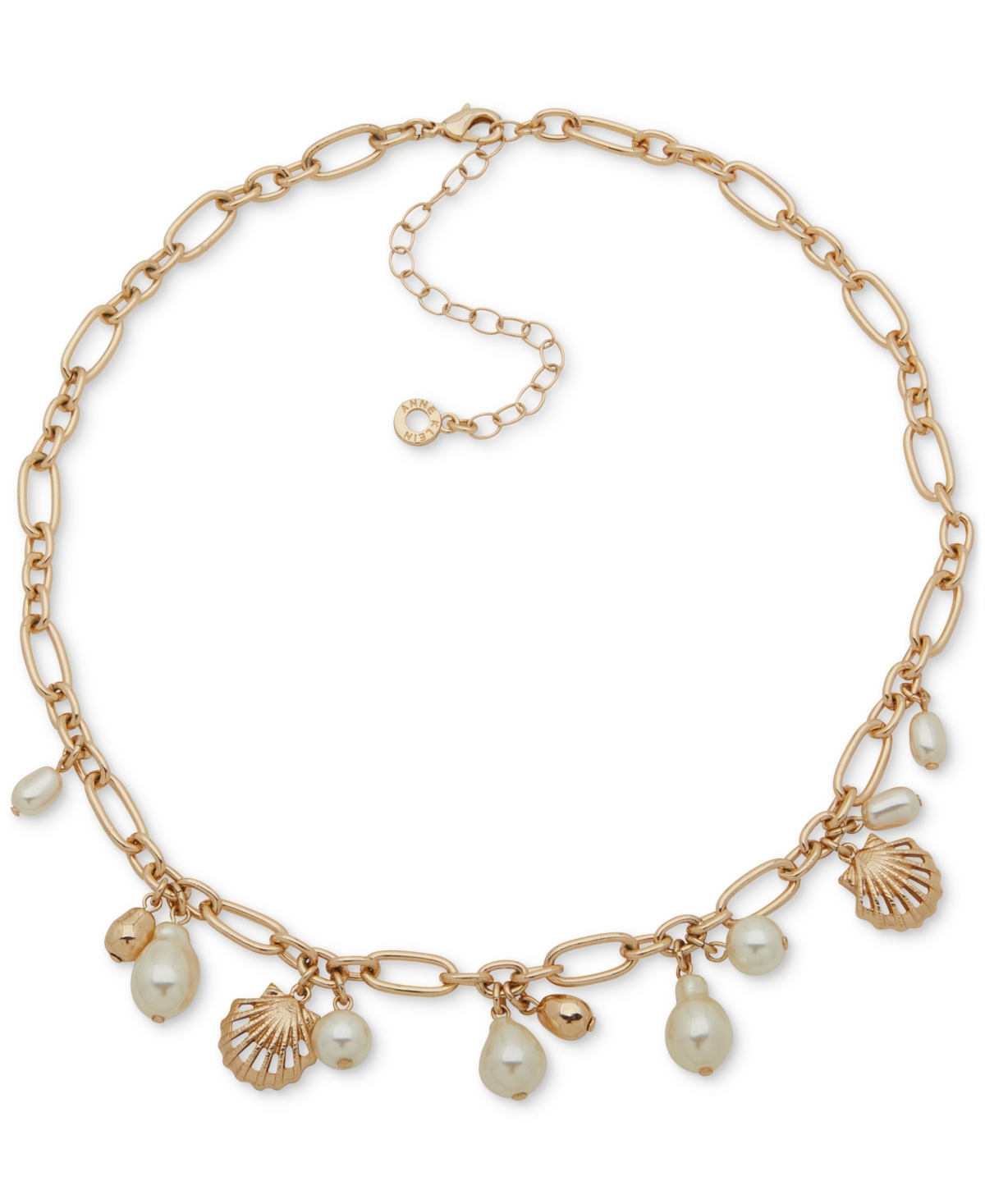 Gold-Tone Shaky Shell & Imitation Pearl Statement Necklace, 16" + 3" extender - Pearl