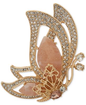 Anne Klein - Gold-Tone Pav&eacute; & Stone Flying Butterfly Pin