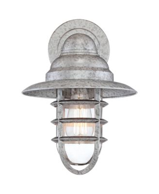 Marlowe 13 1/4" High Farmhouse Rustic Hooded Cage Outdoor Wall Light Fixture Mount Porch House Set of 2 Galvanized