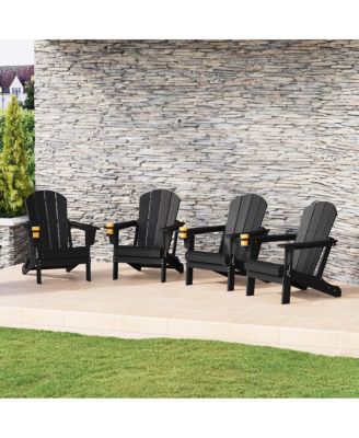 Outdoor Patio HDPE Resin Folding Adirondack Chairs With Cup Holder and Phone Holder (Set of Four