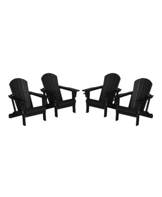 Outdoor Patio HDPE Resin Folding Adirondack Chairs With Cup Holder and Phone Holder (Set of Four