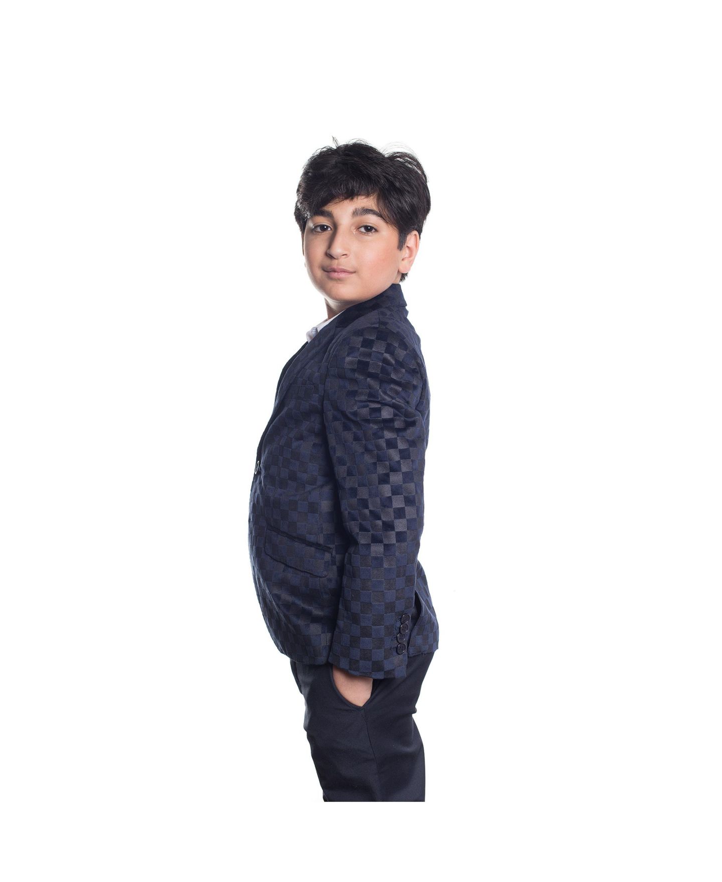Пиджак Elie Balleh Navy Slim Fit Gingham Blazer для малышей, цвет: Тёмно-синий — фото 2