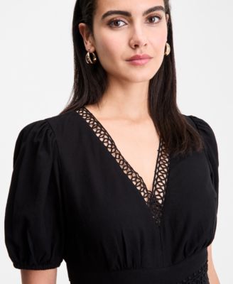 Women's Crochet-Trim Cropped Blouse, Exclusively at Macy's