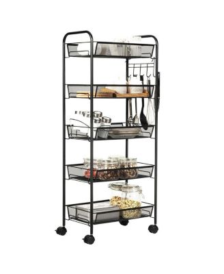 5 Tier Mesh Rolling File Utility Cart Storage Basket-Black