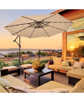 10 Ft Cantilever Umbrella with 32 LED Lights and Solar Panel Power