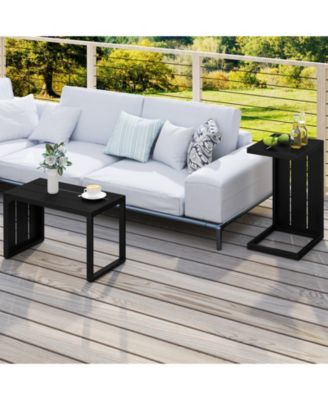 C-Shaped End Table Convertible Coffee Table with Adjustable Foot Pads