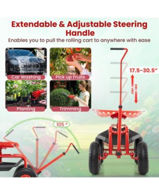 Extendable Handle Garden Cart Rolling Wagon Scooter