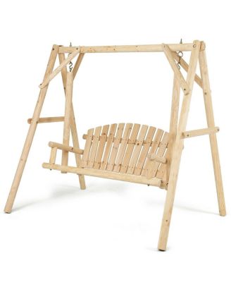 Outdoor Wooden Porch Bench Swing Chair with Rustic Curved Back