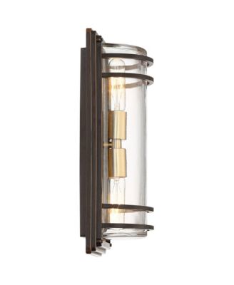 Habitat Modern Industrial Outdoor Wall Light Fixtures Set of 2 Bronze Brass 16" Clear Glass for Post Exterior Barn Deck