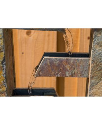 Zigzag Zen 49" High Large Modern Indoor Outdoor Decor Slate Stone Floor Fountain with Light LED Waterfall