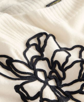 Petite Bold Floral Embroidery Cashmere Sweater, Exclusively at Macy's 