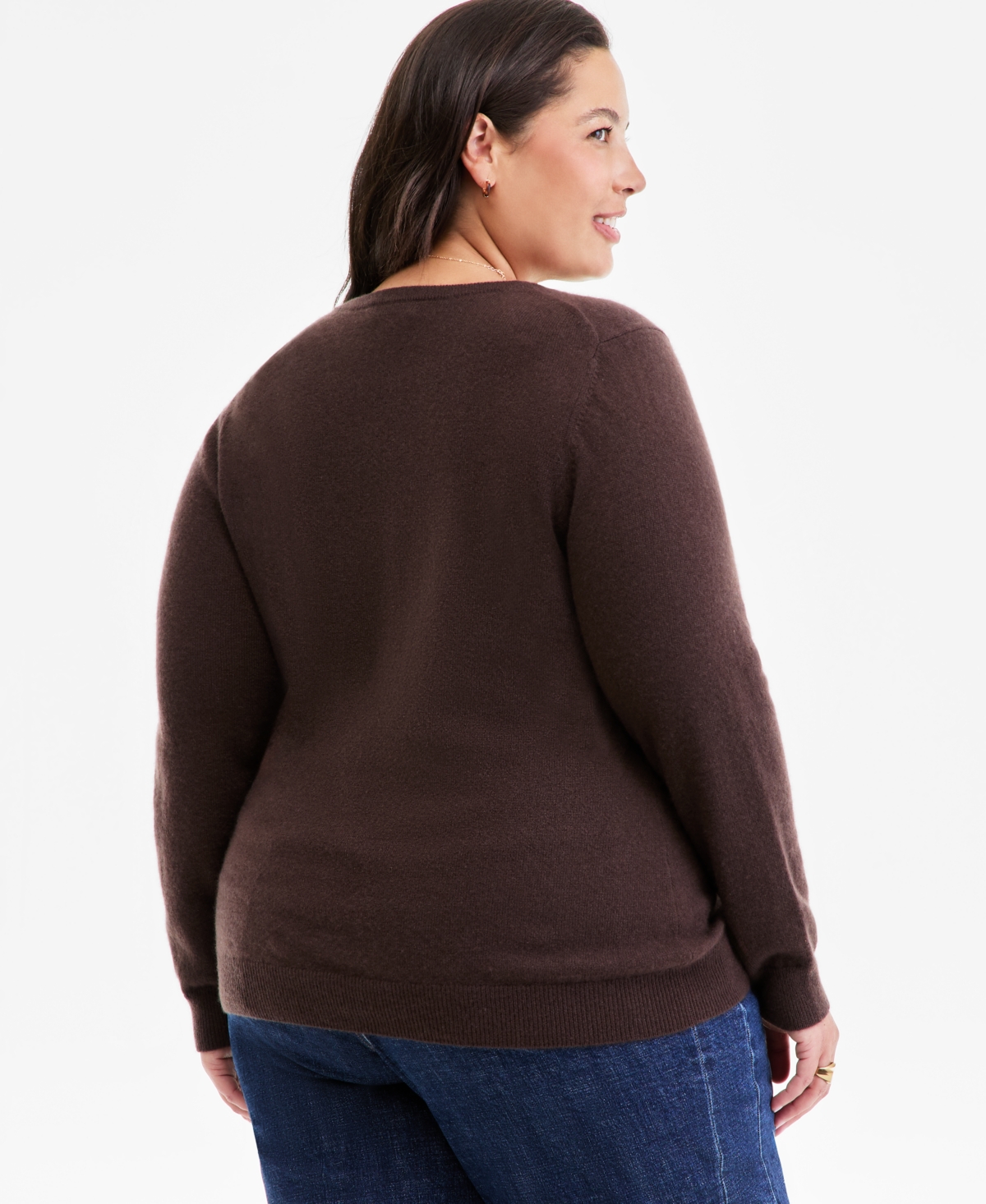 Charter Club Plus Size 100% Cashmere Crewneck Sweater, Macy's Exclusive In Brown