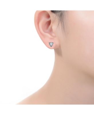 White Gold Plating with Clear Heart-Shaped Cubic Zirconia Stud Earrings