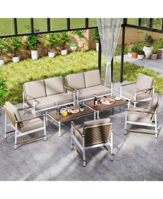 2 PCS Patio Furniture Set Loveseat Sofa with Coffee Table Thick Cushions