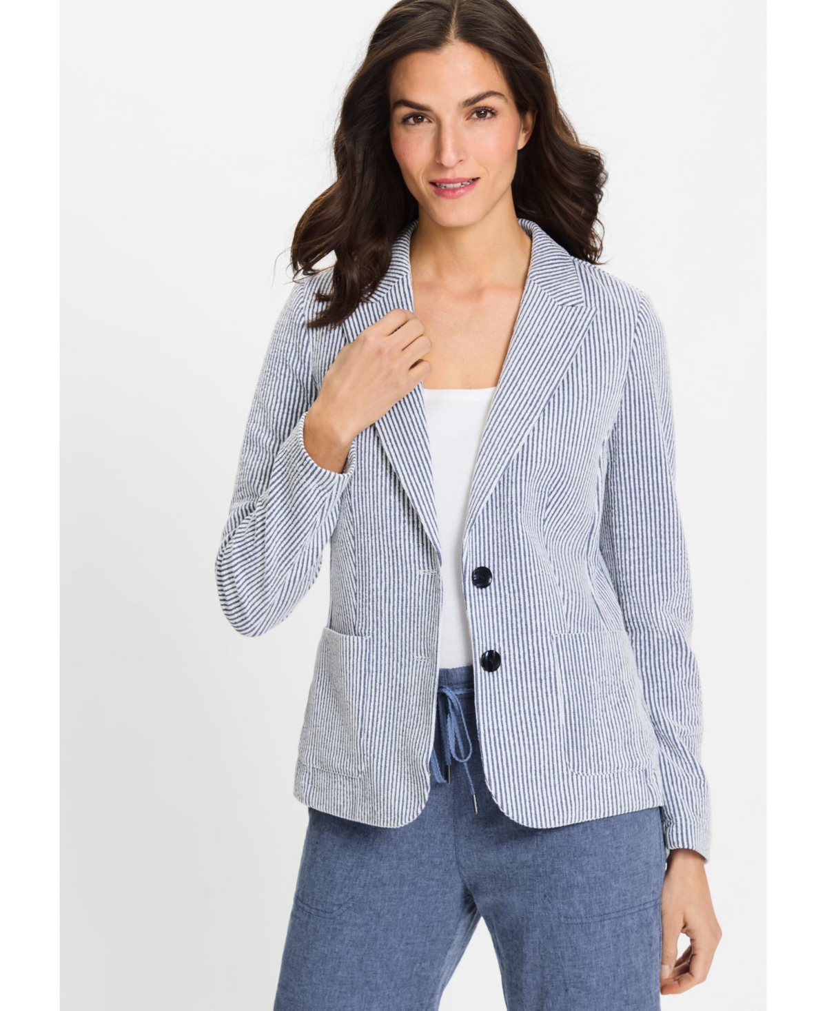 Women's Seersucker Blazer - Indigo denim