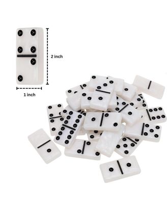 Double 6 Marbleized Dominoes in Magnetic Wooden Travel Box, White Color