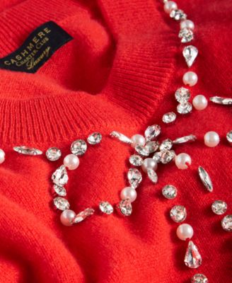 Women's 100% Cashmere Embellished Bow Sweater, Macy's Exclusive