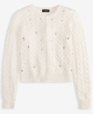 Women's 100% Cashmere Embellished Cable-Knit Cardigan, Macy's Exclusive