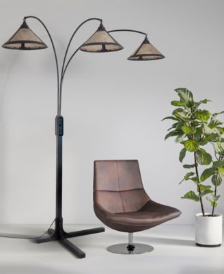 86" Wood Natural Mica 3 Light Arc Floor Lamp