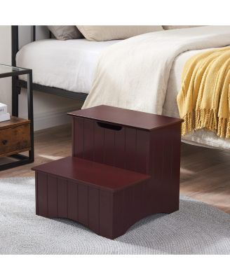 2 Step Wooden Step Stool with Hidden Storage for Adults or Kids, Dog Stairs