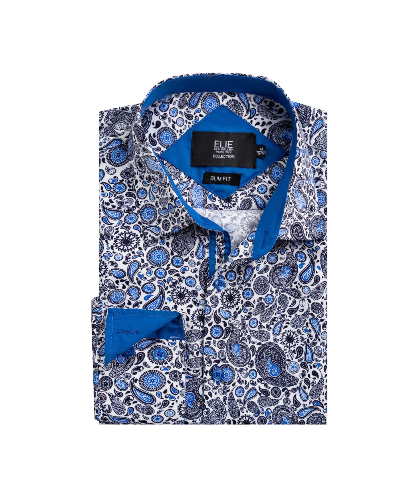 Рубашка Elie Balleh Blue Elegant Paisley Print Slim Fit Shirt для мальчиков, цвет: Синий — фото 1