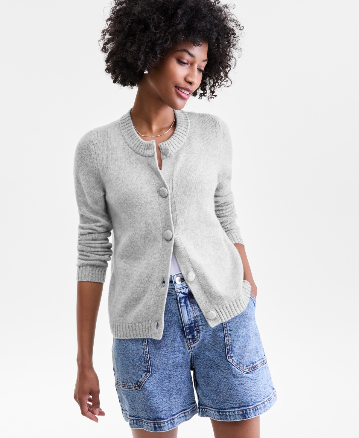 Charter Club Women's 100% Cashmere Chunky Crewneck Cardigan, Macy's Exclusive In Blue
