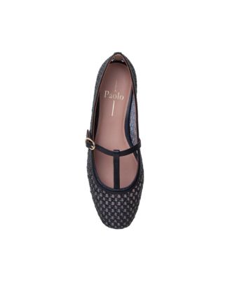 MONET Women's Raffia and Nappa Leather T-Strap Flats