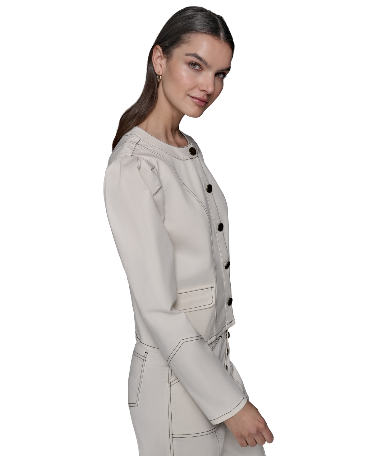 Karl Lagerfeld Women's Cropped Denim Jacket In White