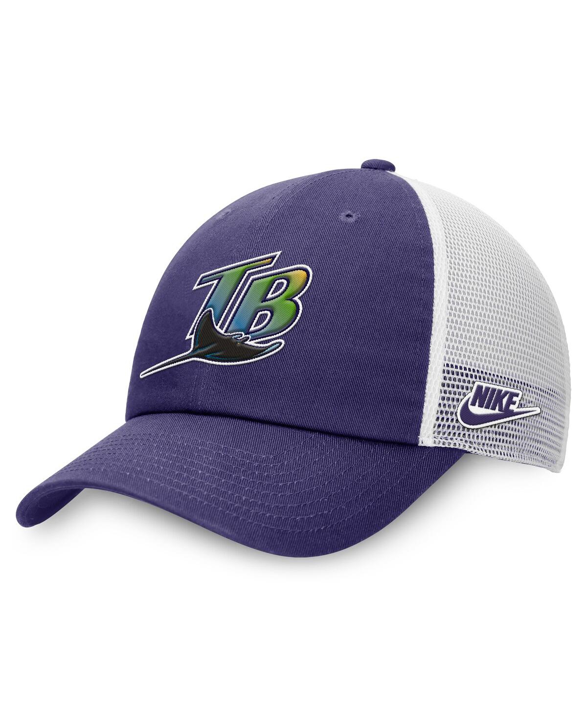 NIKE MEN'S PURPLE/WHITE TAMPA BAY RAYS RISE ADJUSTABLE TRUCKER HAT 