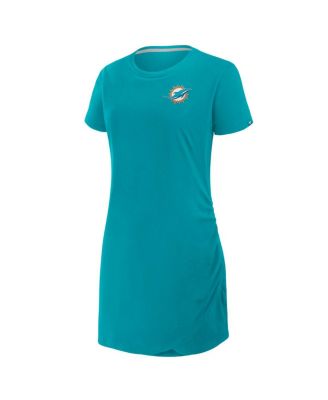 Women's Aqua Miami Dolphins Ruched Drape T-Shirt Dress
