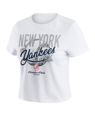 Women's White New York Yankees Distressed Cropped Baby T-Shirt