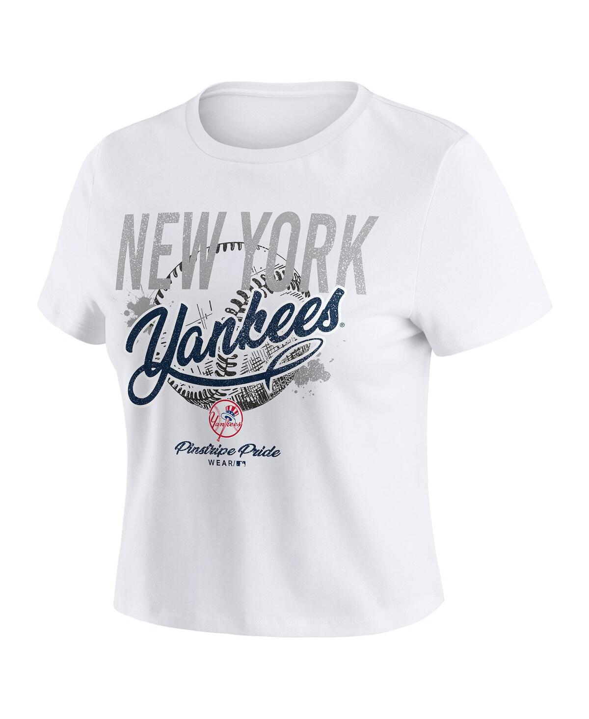 Wear By Erin Andrews White New York Yankees Distressed Cropped Baby T-shirt
